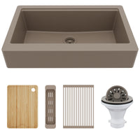 34" Apron Front Single Bowl Quartz Kitchen Sink Kit In Concrete