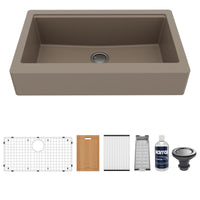 34" Retrofit Farmhouse Large Single Bowl Quartz Composite Workstation Kitchen Sink In Concrete