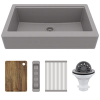 34" Apron Front Single Bowl Quartz Kitchen Sink Kit In Grey