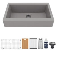 34" Retrofit Farmhouse Large Single Bowl Quartz Composite Workstation Kitchen Sink In Grey