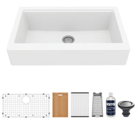 34" Retrofit Farmhouse Large Single Bowl Quartz Composite Workstation Kitchen Sink In White