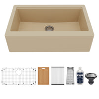 34" Farmhouse Large Single Bowl Quartz Composite Workstation Kitchen Sink In Bisque