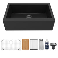 34" Farmhouse Large Single Bowl Quartz Composite Workstation Kitchen Sink In Black