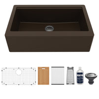 34" Farmhouse Large Single Bowl Quartz Composite Workstation Kitchen Sink In Brown