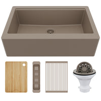 34" Deep Apron Front Single Bowl Quartz Kitchen Sink Kit In Concrete