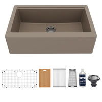 34" Farmhouse Large Single Bowl Quartz Composite Workstation Kitchen Sink In Concrete