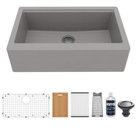34" Farmhouse Large Single Bowl Quartz Composite Workstation Kitchen Sink In Grey