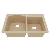 33" Top Mount Double Offset Bowl Quartz Composite Kitchen Sink In Bisque