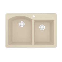 33" Top Mount Double Offset Bowl Quartz Composite Kitchen Sink In Bisque