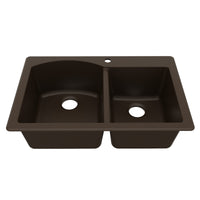 33" Top Mount Double Offset Bowl Quartz Composite Kitchen Sink In Brown