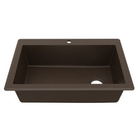 33" Top Mount Large Single Bowl Quartz Composite Kitchen Sink In Brown