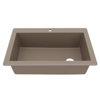 33" Top Mount Large Single Bowl Quartz Composite Kitchen Sink In Concrete