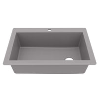 33" Top Mount Large Single Bowl Quartz Composite Kitchen Sink In Grey
