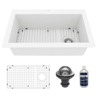 33" Top Mount Large Single Bowl Quartz Composite Kitchen Sink Kit In White