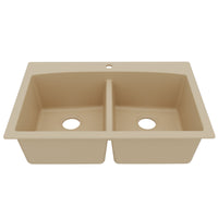 33" Top Mount Double Equal Bowl Quartz Composite Kitchen Sink In Bisque