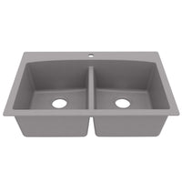 33" Top Mount Double Equal Bowl Quartz Composite Kitchen Sink In Grey