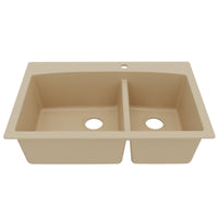 33" Top Mount Double Offset Bowl Quartz Composite Kitchen Sink In Bisque