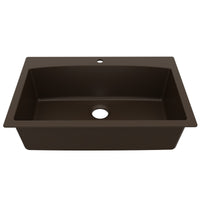 33" Top Mount Large Single Bowl Quartz Composite Kitchen Sink In Brown
