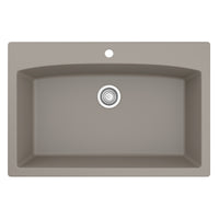 33" Top Mount Large Single Bowl Quartz Composite Kitchen Sink In Concrete