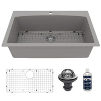 33" Top Mount Large Single Bowl Quartz Composite Kitchen Sink Kit Grey