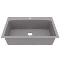33" Top Mount Large Single Bowl Quartz Composite Kitchen Sink In Grey