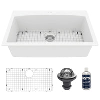 33" Top Mount Large Single Bowl Quartz Composite Kitchen Sink Kit White