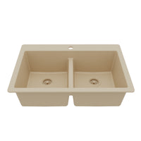 33" Top Mount Double Bowl Quartz Composite Kitchen Sink In Bisque