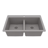 33" Top Mount Double Bowl Quartz Composite Kitchen Sink In Grey