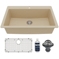 33" Top Mount Large Single Bowl Quartz Composite Kitchen Sink Kit In Bisque