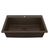 33" Top Mount Large Single Bowl Quartz Composite Kitchen Sink In Brown