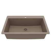 33" Top Mount Large Single Bowl Quartz Composite Kitchen Sink In Concrete