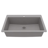 33" Top Mount Large Single Bowl Quartz Composite Kitchen Sink In Grey