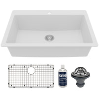 33" Top Mount Large Single Bowl Quartz Composite Kitchen Sink Kit In White