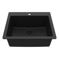 25" Top Mount Single Bowl Quartz Composite Kitchen Sink In Black