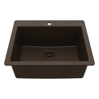 25" Top Mount Single Bowl Quartz Composite Kitchen Sink In Brown