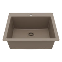 25" Top Mount Single Bowl Quartz Composite Kitchen Sink In Concrete