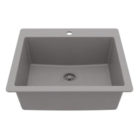 25" Top Mount Single Bowl Quartz Composite Kitchen Sink In Grey