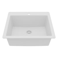 25" Top Mount Single Bowl Quartz Composite Kitchen Sink In White