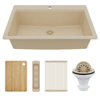 33" Top Mount Single Bowl Quartz Kitchen Sink Kit In Bisque