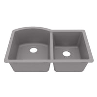 32-1/4" Undermount Double Offset Bowl Quartz Composite Kitchen Sink In Grey