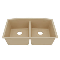 32-1/2" Undermount Double Equal Bowl Quartz Composite Kitchen Sink In Bisque