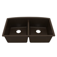 32-1/2" Undermount Double Equal Bowl Quartz Composite Kitchen Sink In Brown