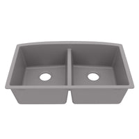 32-1/2" Undermount Double Equal Bowl Quartz Composite Kitchen Sink In Grey