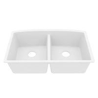 32-1/2" Undermount Double Equal Bowl Quartz Composite Kitchen Sink In White