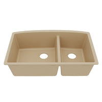 32-1/2" Undermount Double Offset Bowl Quartz Composite Kitchen Sink In Bisque