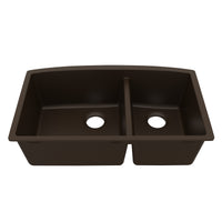 32-1/2" Undermount Double Offset Bowl Quartz Composite Kitchen Sink In Brown