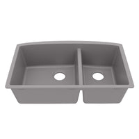 32-1/2" Undermount Double Offset Bowl Quartz Composite Kitchen Sink In Grey