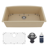 32-1/2" Undermount Large Single Bowl Quartz Composite Kitchen Sink Kit In Bisque