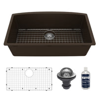 32-1/2" Undermount Large Single Bowl Quartz Composite Kitchen Sink Kit In Brown