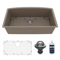 32-1/2" Undermount Large Single Bowl Quartz Composite Kitchen Sink Kit In Concrete